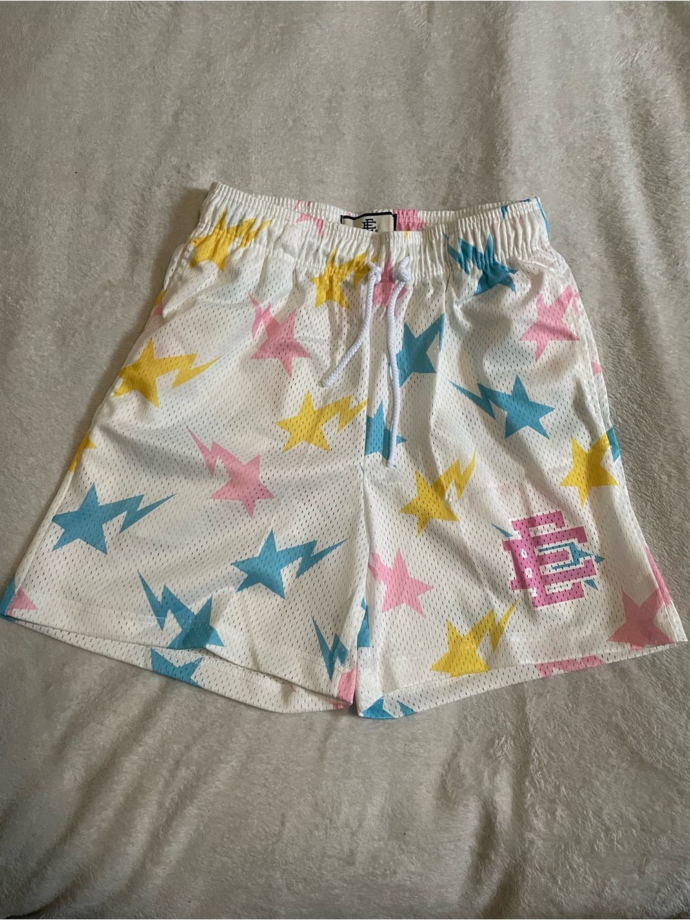 Eric Emmanuel x bape White Star & Lightning Print Athletic Shorts
